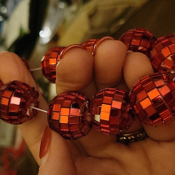 Metallic Red Disco Ball 7.5" Stretchy Bracelet - Picture 2 of 2